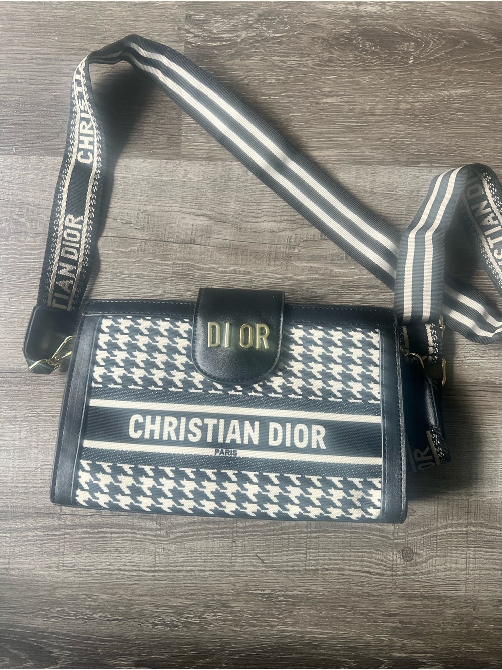 Dior Black & White Christian Dior Logo Canvas Messenger Bag